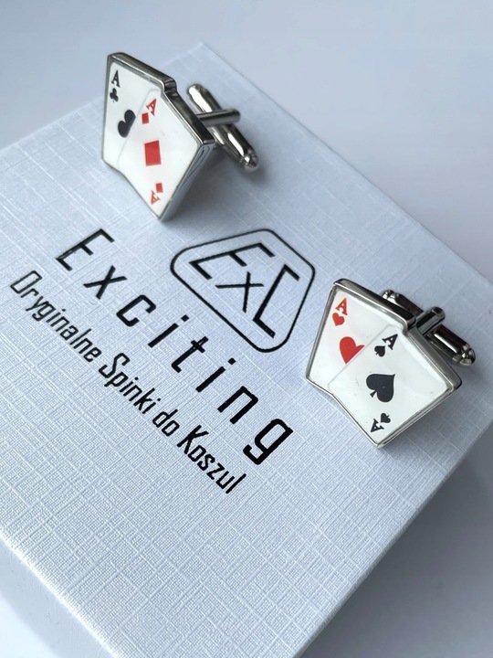 Spinki do mankietów EXC Poker Karty do Gry Kareta 4 Asy 2 Pary dla Szulera