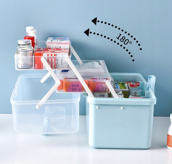 ORGANIZER POJEMNIK NA LEKI KASETKA APTECZKA DWUPOZIOMOWA Z BLOKADĄ DUŻA XXL