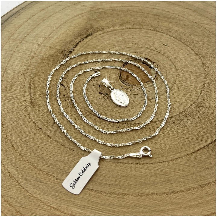 ŁAŃCUSZEK SREBRNY MEDALIK KOMUNIJNY CUDOWNY NA KOMUNIĘ NA CHRZEST NA ROCZEK