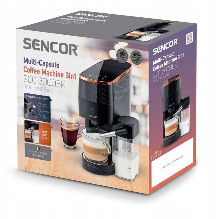 Ekspres do Kawy Kapsułkowy 3W1 Sencor SCC3000BK 1450W Nespresso Dolce Gusto