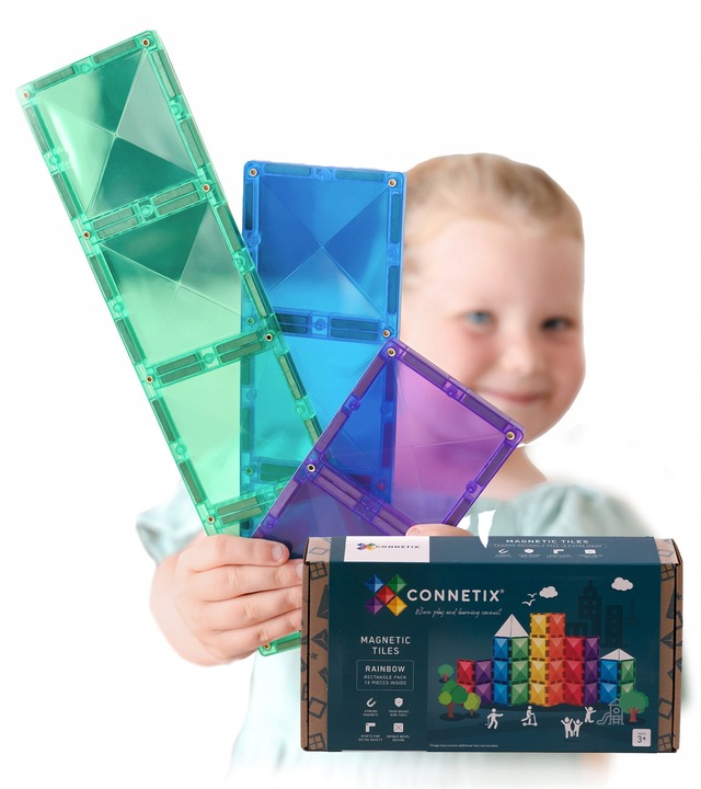 klocki magnetyczne prostokąty Rainbow Rectangle Pack 18 el. Connetix