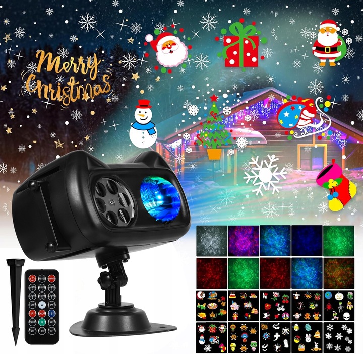 PROJEKTOR LASEROWY ŚWIĄTECZNY ZEWNĘTRZNY GWIAZD RGB PILOT 72 WZORÓW RZUTNIK