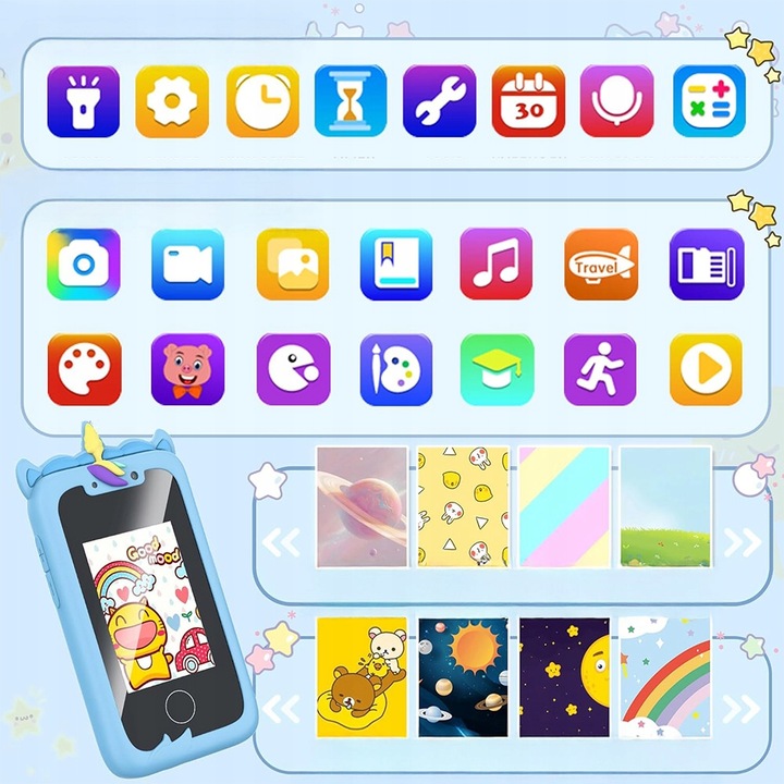 TELEFON DLA DZIECI ZABAWOWY SMARTFON Z APARATEM KAMERĄ I GRAMI MENU 2.4"