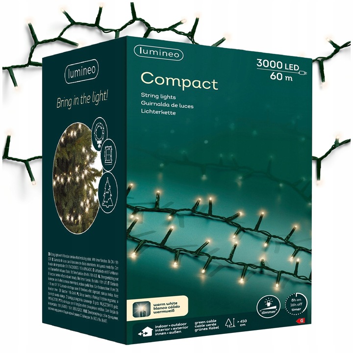 Gęste Oświetlenie Choinki COMPACT Lampki Choinkowe 3000 LED 60 M Ciepłe
