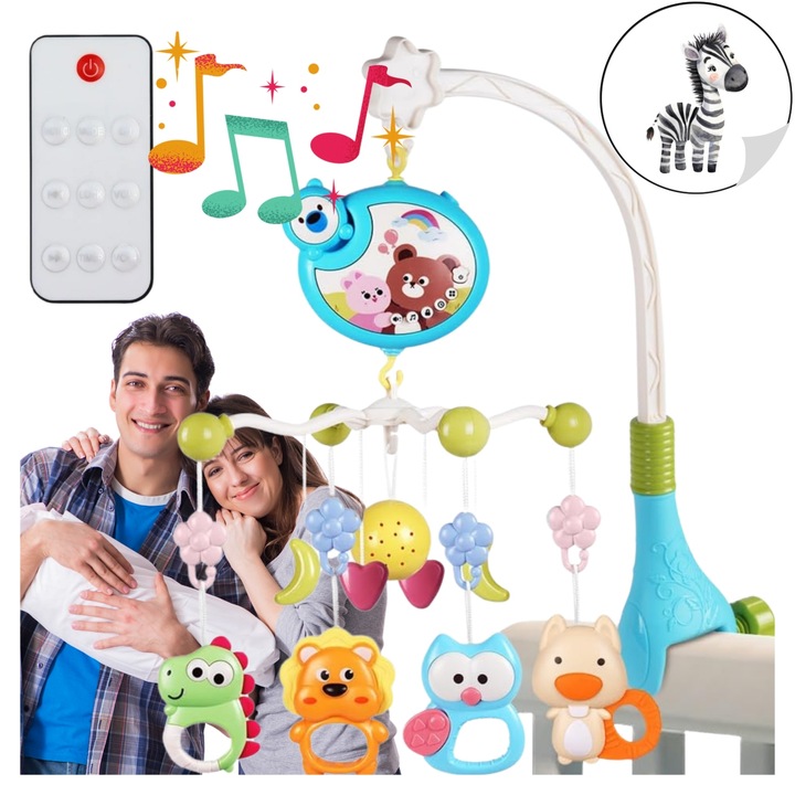 Karuzela do Łóżeczka Projektor Muzyka Pilot dla Chłopca Dziewczynki CE