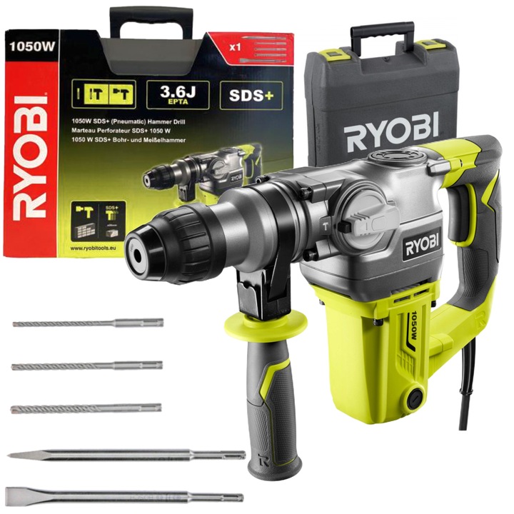 RYOBI MŁOT UDAROWY MŁOTOWIERTARKA 1050W 3,6 J RSDS1050-K +WALIZKA+DŁUTA