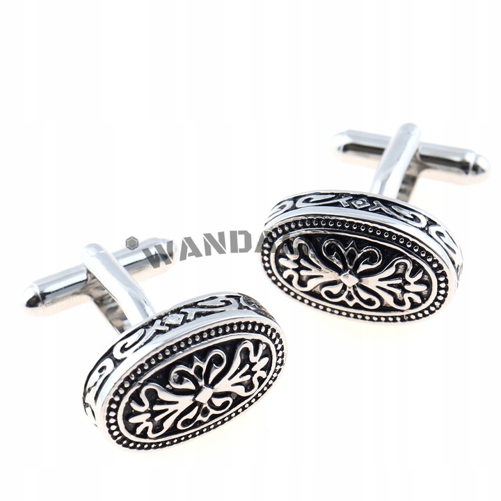 WANDALLIA Spinki do mankietów SP-MN-455 Owalne Srebrne Klasyczne Męskie