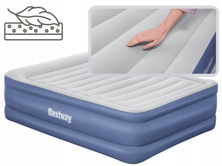 Duży Materac Dmuchany Welurowy Łóżko do Spania z Pompką Bestway MODEL 2025