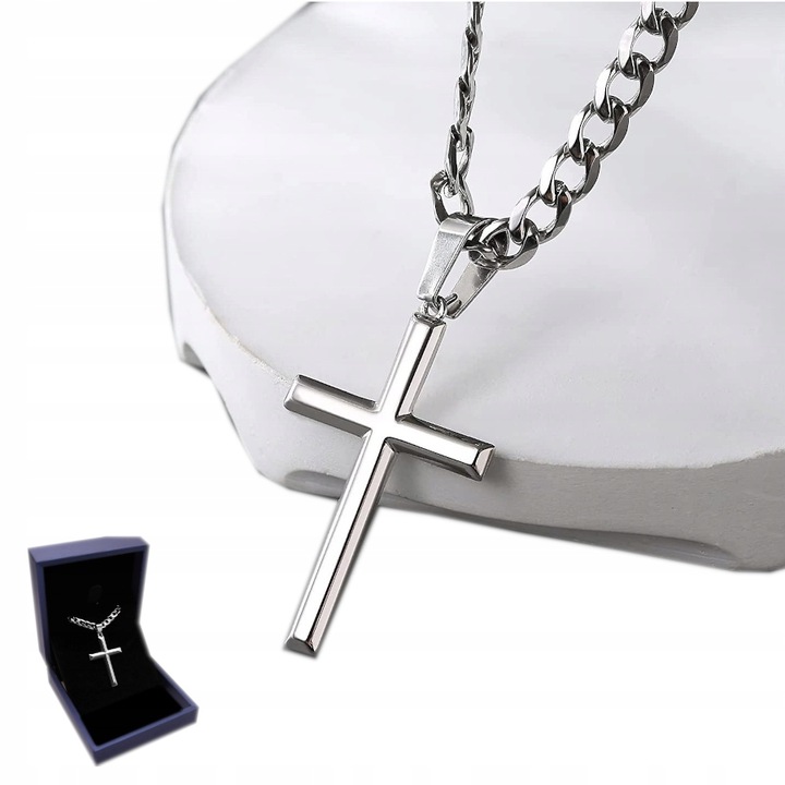 Krzyżyk z Łańcuszkiem SREBRNY Damski Krzyż Naszyjnik Diamentowany WŁOSKI