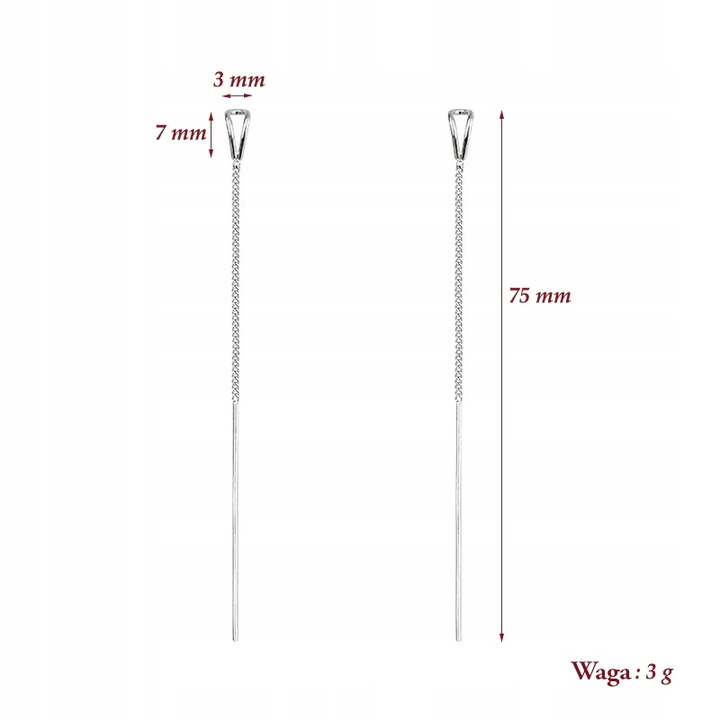 KOLCZYKI SREBRNE Przeciągane Wiszące proste