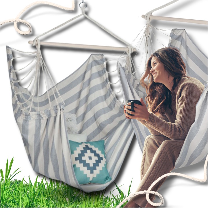 HAMAK FOTEL WISZĄCY OGRODOWY BRAZYLIJSKI BUJANY HUŚTAWKA KOKON SZARY