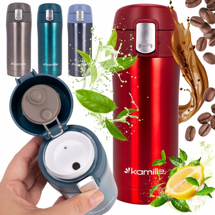 KUBEK TERMICZNY TERMOS STALOWY 100% SZCZELNY pojemny bidon KAMILLE 320 ml