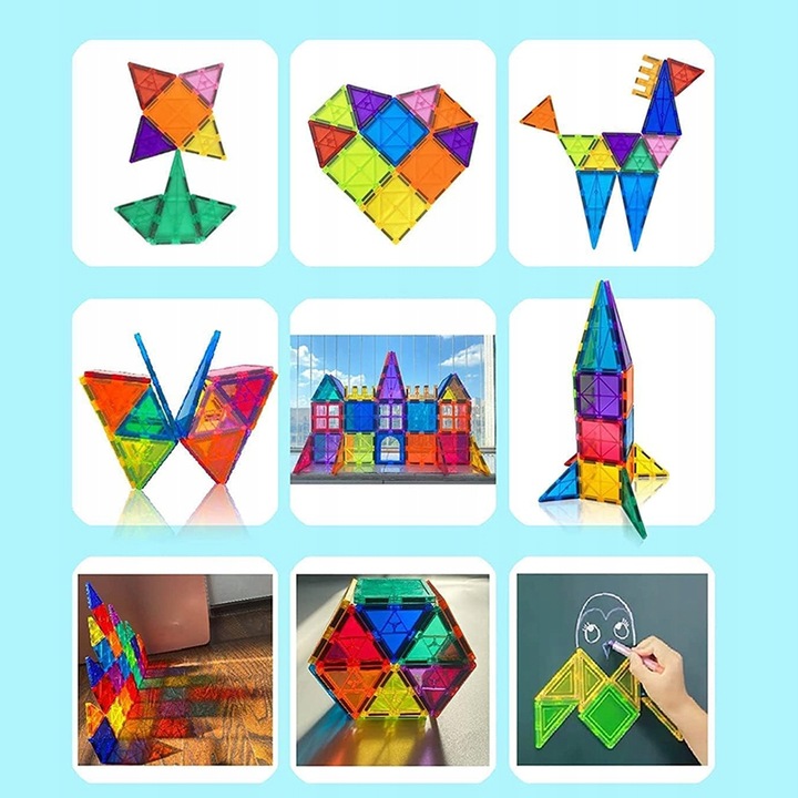 DUŻE KLOCKI MAGNETYCZNE KAFELKI ZESTAW XXL 34 EL RAINBOW MAGNETIC TILES
