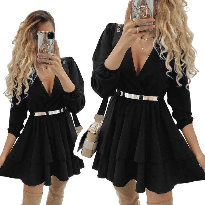 SUKIENKA ROZKLOSZOWANA KOPERTOWY DEKOLT CZERŃ