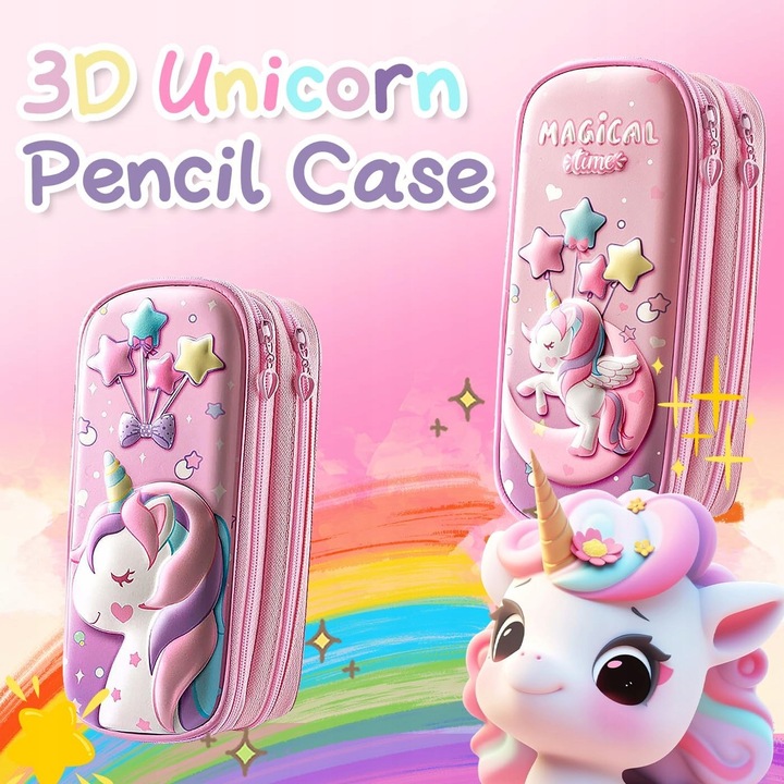 DUŻY PIÓRNIK PODWÓJNY DO SZKOŁY JEDNOROŻEC DŁUGOPI