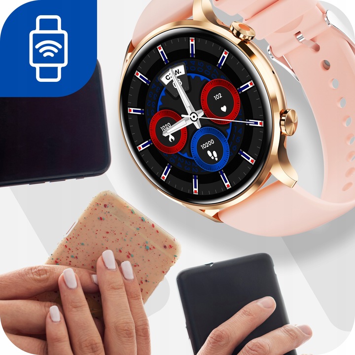 Smartwatch Zegarek Damski Pomiary Rozmowy Pulsometr Polskie Menu Elegancki