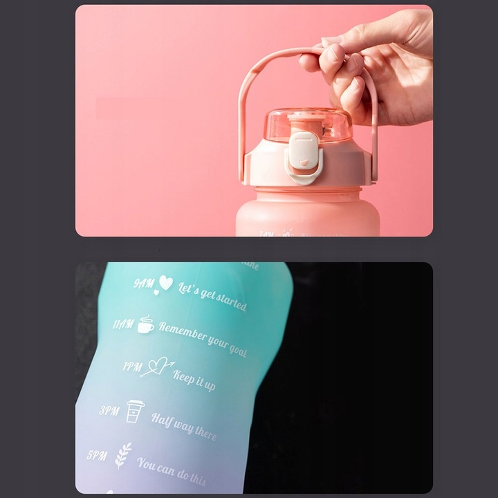 BUTELKA NA WODĘ BIDON Z MIARKĄ ZE SŁOMKĄ PRZYPOMNIENIEM SIŁOWNIA FITNESS 2L