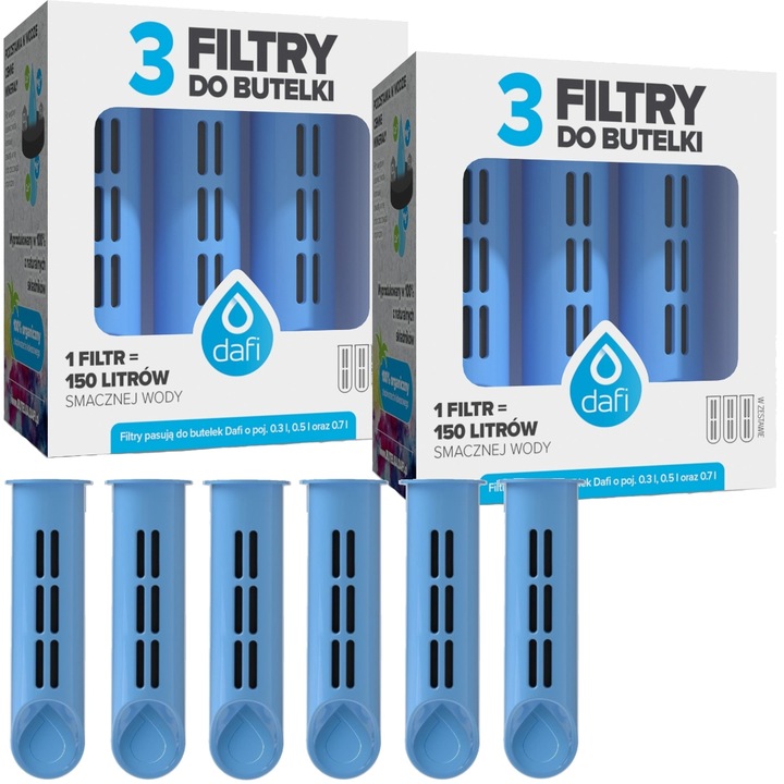 DAFI komplet 6 Filtrów wkładów do wody do butelki SOFT SOLID - Niebieskie