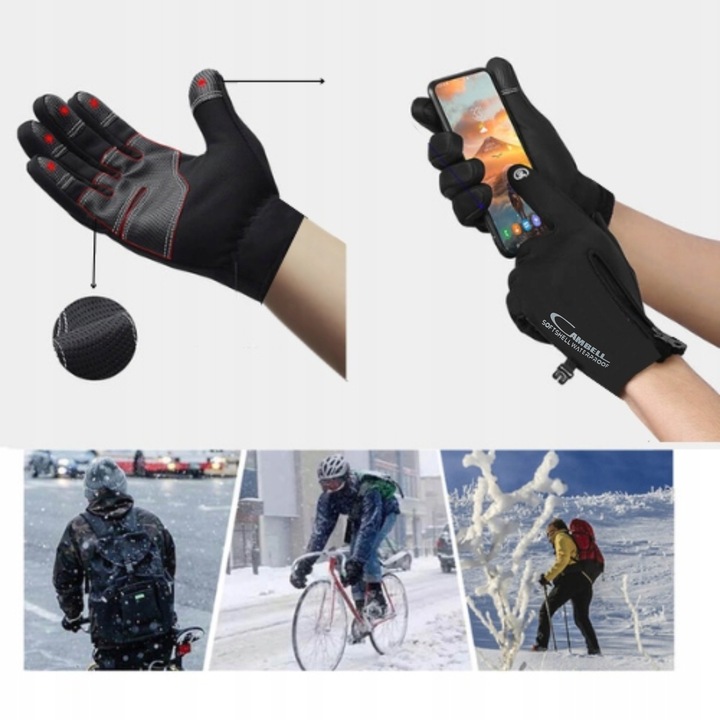 Rękawice Softshell Dotyk Narty Biegowe Rower XXL