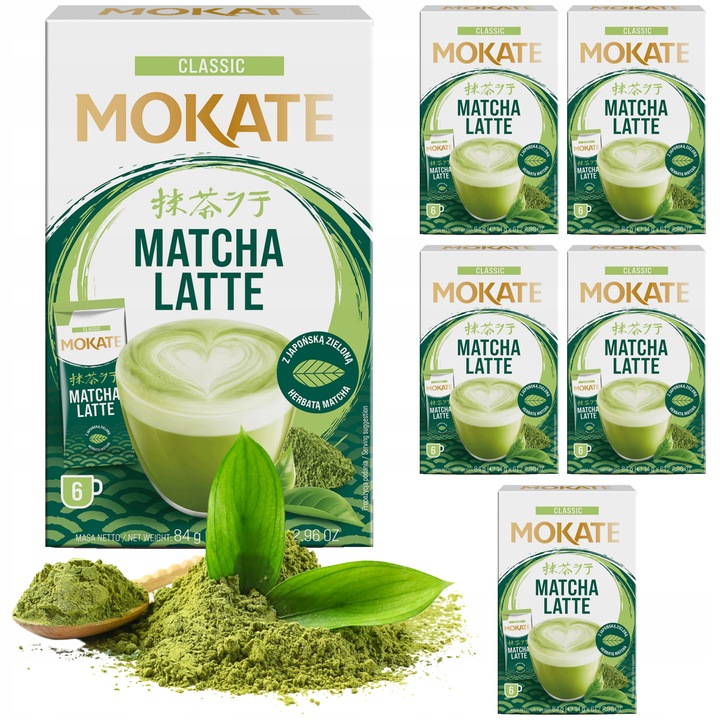 Pyszna Matcha Latte Instant w Proszku Japońska Zielona Herbata 5szt. Mokate