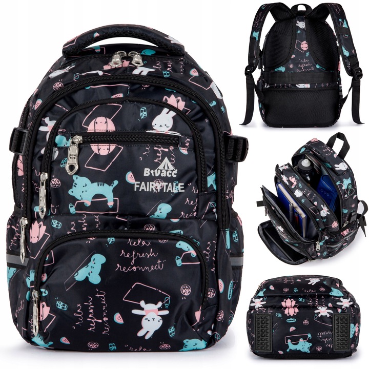 Plecak TORNISTER szkolny dziecięcy pojemny wzory czarny Klasy 1-3 Odblaski