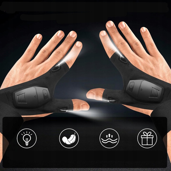 RĘKAWICZKI LED USB RĘKAWICZKI Z LATARKĄ LED ŚWIECĄCE RĘKAWICE ładowane USB