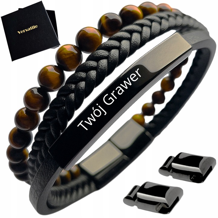 Bransoletka męska REGULOWANA 20-23CM TYGRYSIE OKO SKÓRA JAKOŚĆ VERSATILE