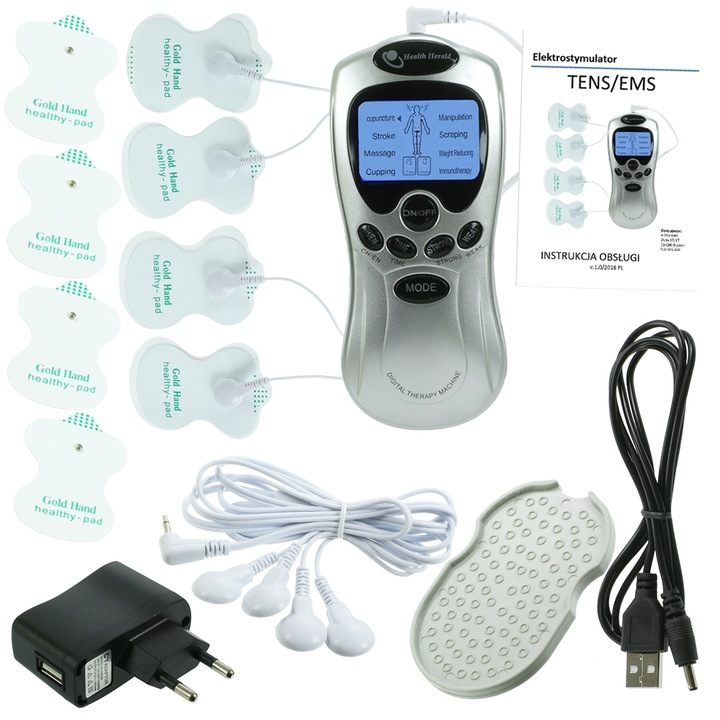 ELEKTROSTYMULATOR MIĘŚNI NERWÓW TENS EMS MOCNY SET