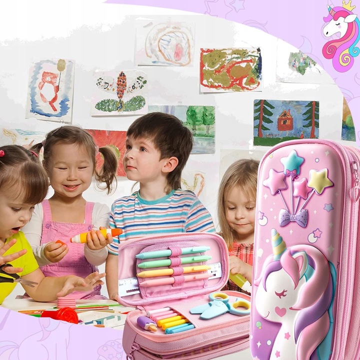 DUŻY PIÓRNIK PODWÓJNY DO SZKOŁY JEDNOROŻEC DŁUGOPI