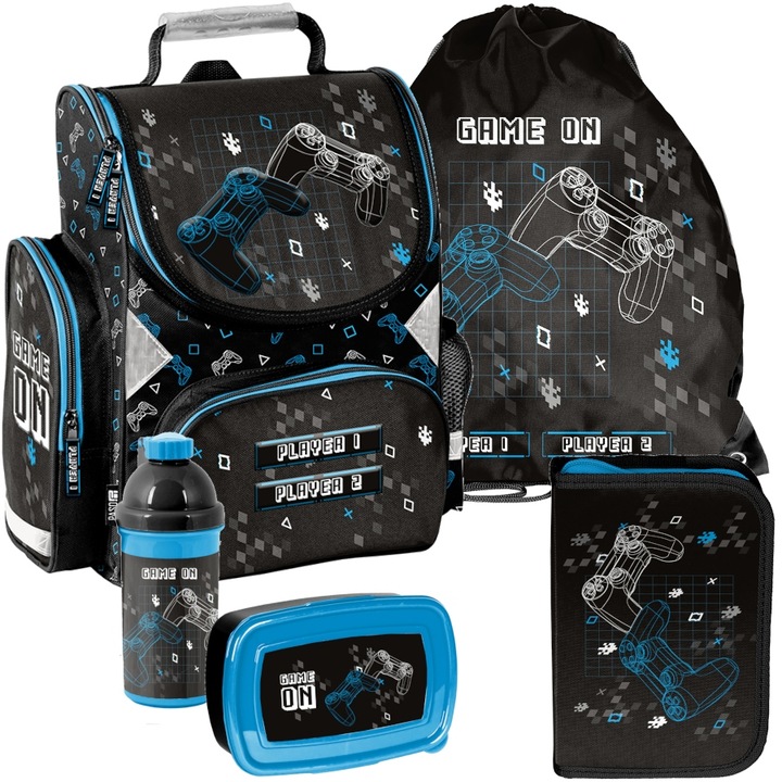 TORNISTER szkolny PASO GAME PLECAK - klasa 1-3 -ZESTAW 5 el.