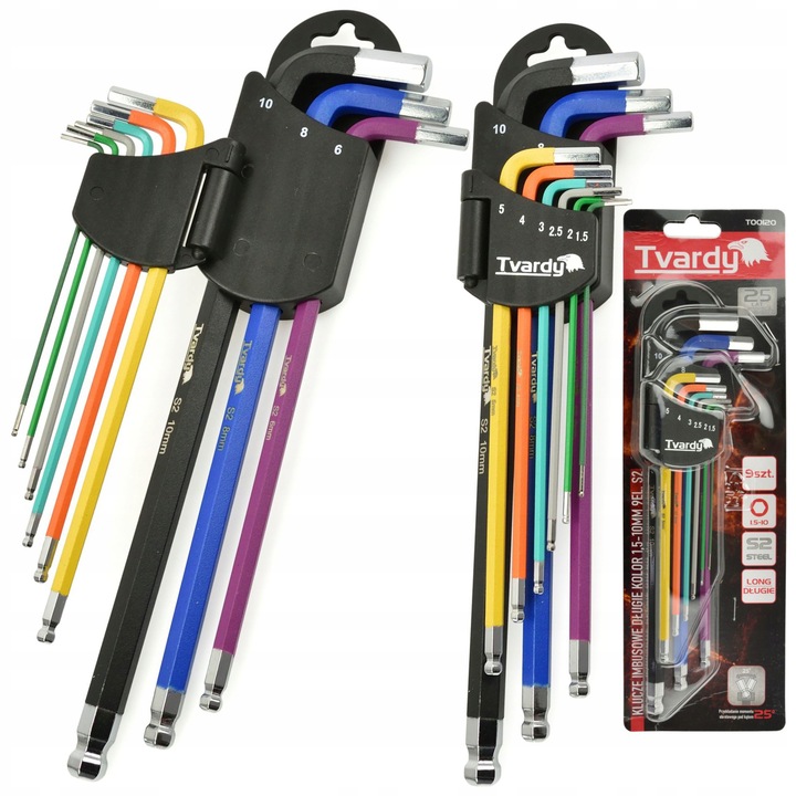 TVARDY ZESTAW KLUCZE IMBUSOWE IMBUSY DŁUGIE HEX 1.5-10mm 9sztuk KOLOR