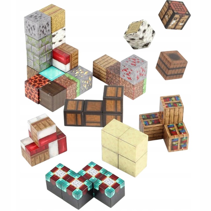 KLOCKI MAGNETYCZNE 300 KLOCKÓW KONSTRUKCYJNE PIKSELE SZEŚCIANY + 3 LUDZIKI