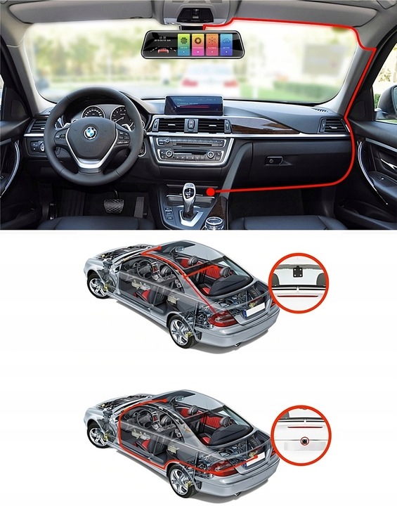 WIDEOREJESTRATOR JAZDY DOTYKOWY KAMERA COFANIA REJESTRATOR PRZÓD TYŁ MenuPL