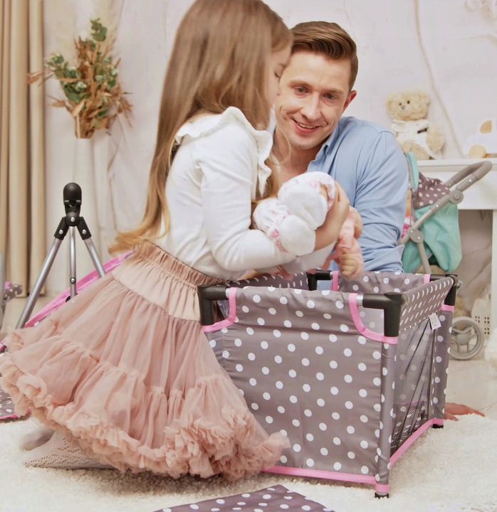 Łóżeczko dla lalek turystyczne kojec + TORBA POŚĆIEL ZESTAW 52 cm Doris