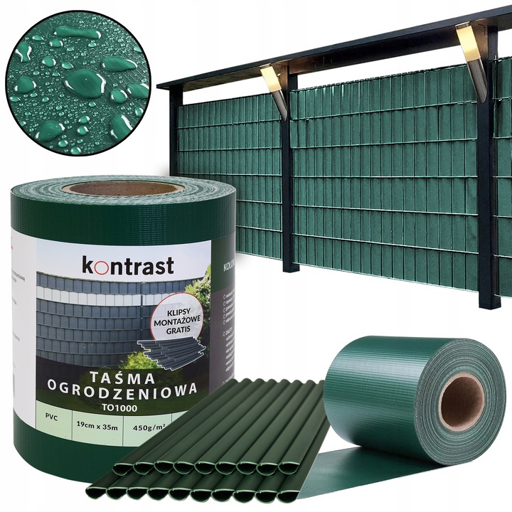 TAŚMA OGRODZENIOWA OSŁONA PŁOT PANEL UV 450g 19cmx35m KLIPSY ZIELONA