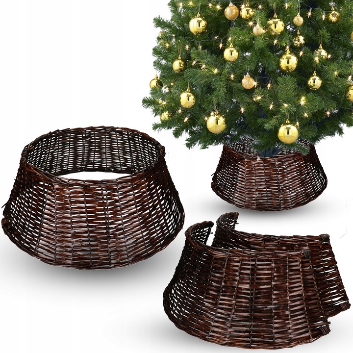 OSŁONA WIKLINOWA POD CHOINKE 70 cm KOSZ WIKLINOWY CIEMNY BRĄZ STOJAKA BOHO