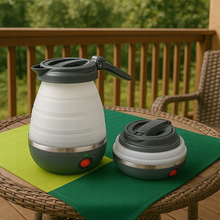 Czajnik Turystyczny Składany Silikonowy Szary AGD Drobne Do Kuchni 0,6L