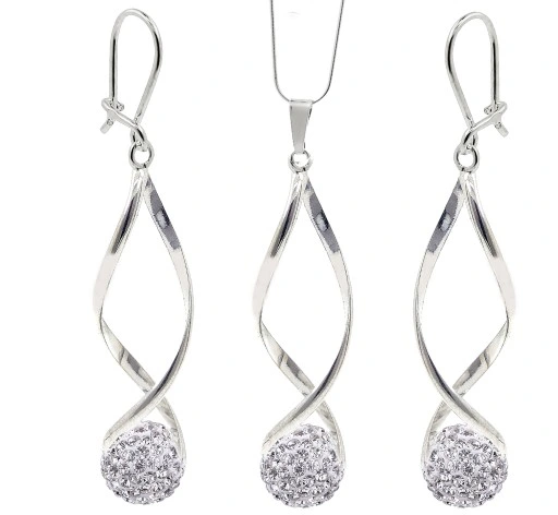 KOMPLET SREBRNY BIŻUTERII 925 DAMSKI Z CYRKONIAMI SWAROVSKI + GRAWER GRATIS