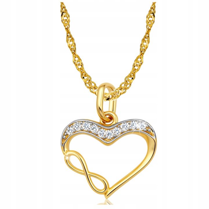 Złoty Wisiorek Serce ZŁOTO 585 14K + Naszyjnik Skręcony Łańcuszek Singapur
