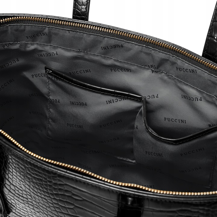Torebka Damska Shopper Na Ramię PUCCINI Duża Mieści A4 Czarna BML054D-1
