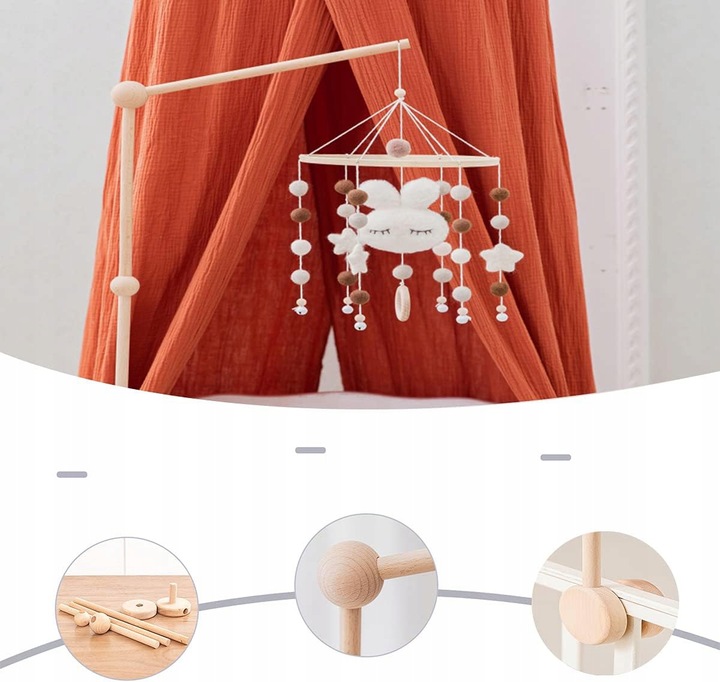 Ruchomy drewniany uchwyt do łóżeczka dziecięcego do karuzeli naturalny