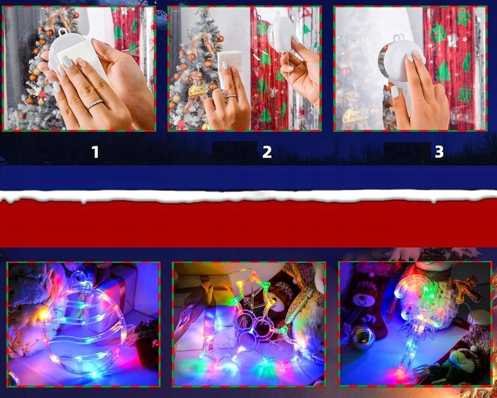 ZESTAW 3 X ŚWIECĄCE Dekoracje OZDOBY LAMPKI ŚWIĄTECZNE OZDOBY NA OKNO HDL