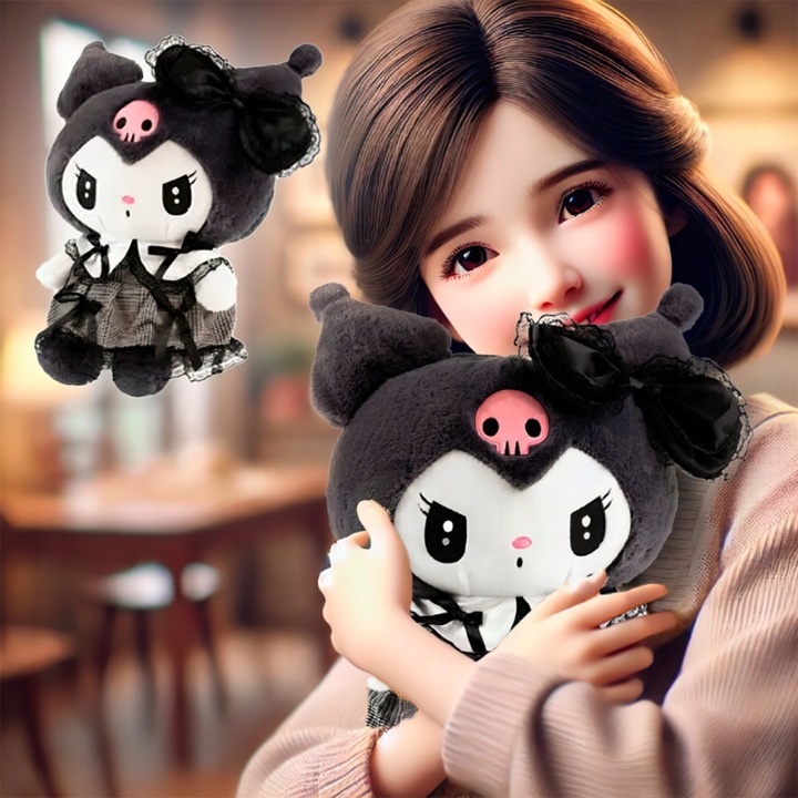 HELLO KITTY KUROMI MASKOTKA PLUSZAK ZABAWKA CZARNA SUKIENKA KOTEK 35CM