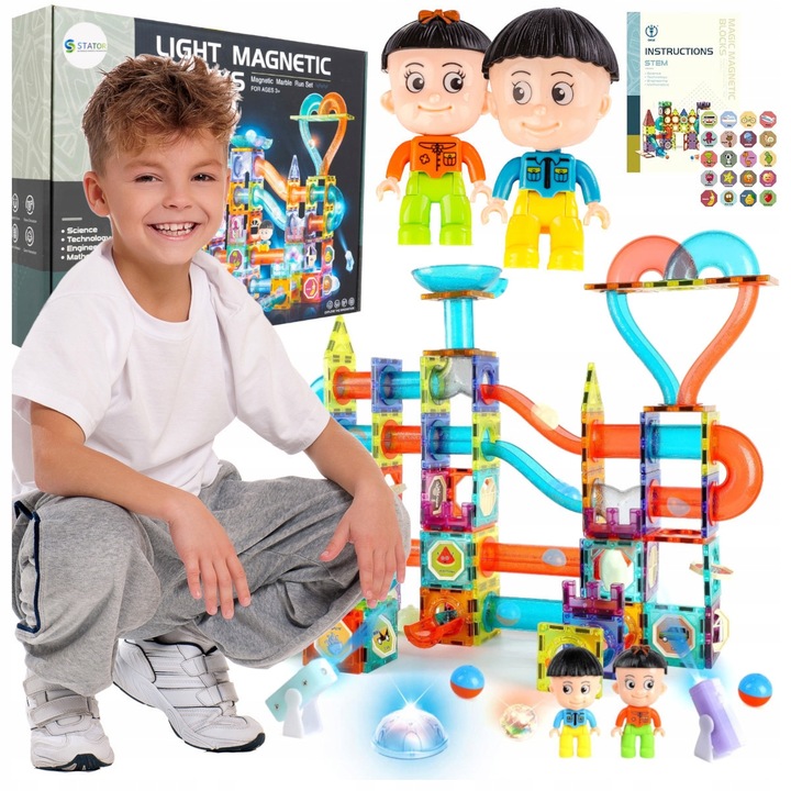 Klocki MAGNETYCZNE KONSTRUKCYJNE świecący tor 202 el 3D Zabawka edukacyjna