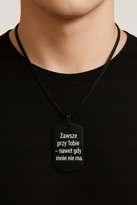 Czarny łańcuszek męski nieśmiertelnik stal chirurgiczna 316l grawer