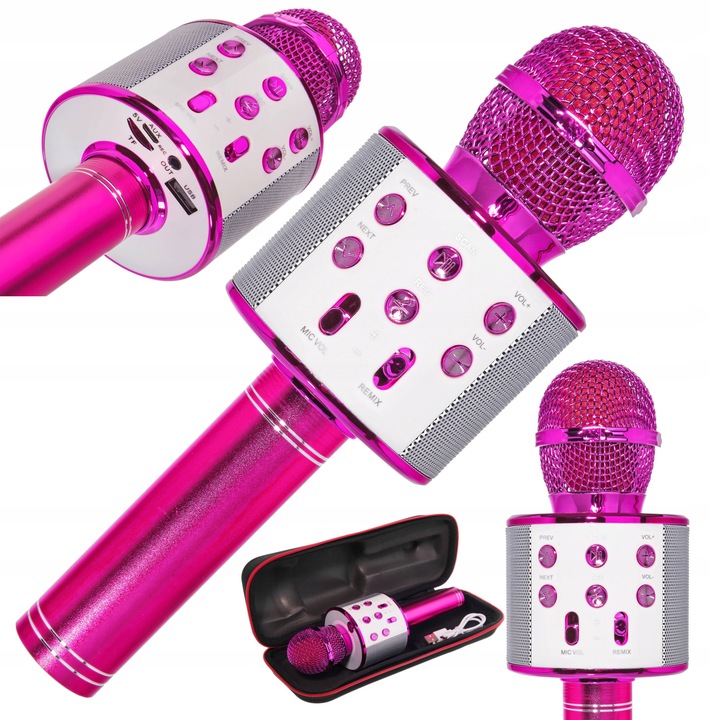 BEZPRZEWODOWY MIKROFON DLA DZIECI ZESTAW DO KARAOKE BLUETOOTH ETUI USB
