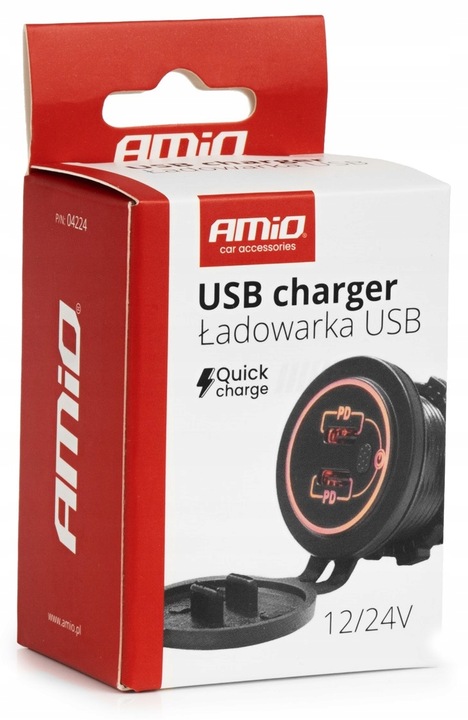 Ładowarka samochodowa z gniazdami 2xUSB-C wodoodporna z włącznikiem 12V 24V