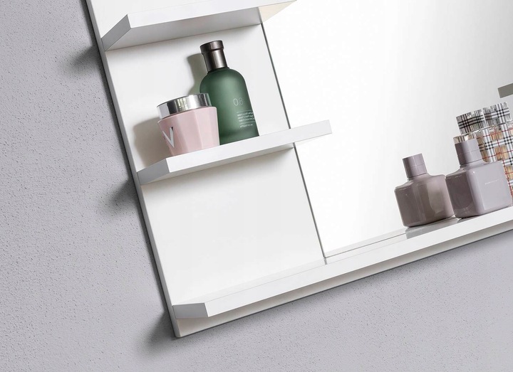 Białe lustro z półkami, lustro do łazienki, L