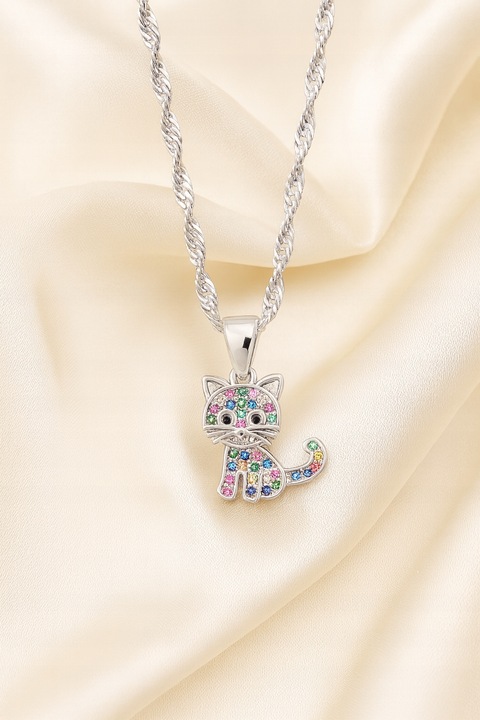 Srebrny Łańcuszek z Kotkiem Srebro 925 Grawer + PREZENT GRATIS