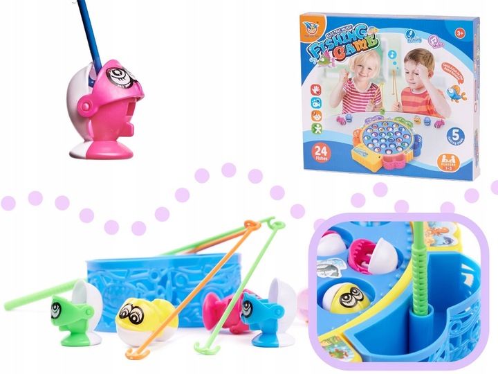 Gra Łowienie Rybek Zręcznościowa Rybki Do Łowienia 24 szt + 5 Wędki Muzyka